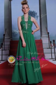 Column/Sheath Evening Outfits Teal Halter Top Chiffon Sleeveless Floor Length Zipper