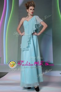 Trendy Light Blue Side Zipper One Shoulder Ruffles Homecoming Dress Chiffon Cap Sleeves