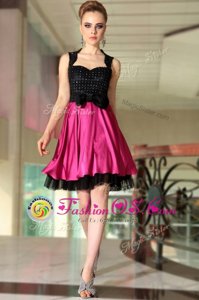 Classical Knee Length Side Zipper Prom Party Dress Pink And Black and In for Prom and Party with Beading