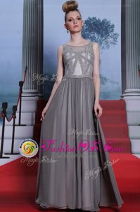 Custom Design Column/Sheath Prom Party Dress Grey Scoop Chiffon Sleeveless Floor Length Side Zipper