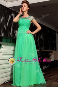 Green Side Zipper Scoop Beading and Ruching Mother Of The Bride Dress Chiffon Sleeveless