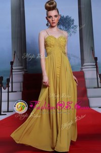 Spaghetti Straps Sleeveless Side Zipper Dress for Prom Gold Chiffon