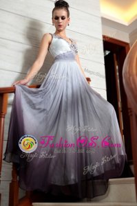High End Multi-color Sleeveless Floor Length Beading and Appliques and Ruching Side Zipper Prom Evening Gown