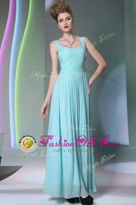 Aqua Blue Sleeveless Chiffon Zipper Prom Dresses for Prom and Party