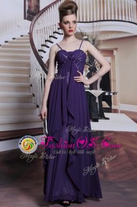 Dazzling Sleeveless Chiffon Floor Length Side Zipper Prom Evening Gown in Purple for with Beading