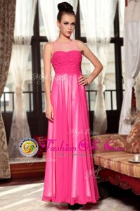 Luxurious Column/Sheath Prom Dresses Hot Pink Scoop Chiffon Sleeveless Ankle Length Zipper