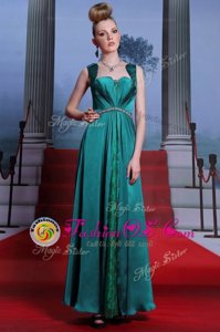 High Quality Peacock Green Sleeveless Elastic Woven Satin Zipper Prom Party Dress for Prom and Party