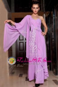 Customized Lilac Column/Sheath Chiffon Square Half Sleeves Beading and Ruching Ankle Length Side Zipper Formal Dresses