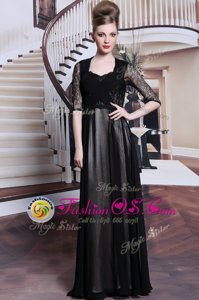 High End V-neck Half Sleeves Chiffon Mother Of The Bride Dress Lace and Pleated Zipper