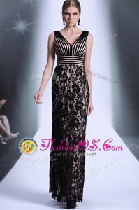 Graceful Sleeveless Zipper Floor Length Lace and Belt Evening Dresses