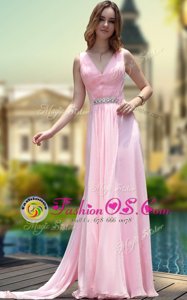 Pink V-neck Neckline Beading Hoco Dress Sleeveless Zipper