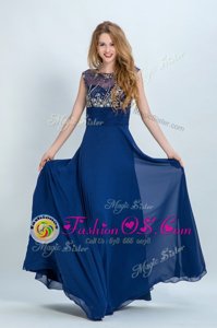 On Sale Floor Length Navy Blue Mother Of The Bride Dress Scoop Sleeveless Zipper