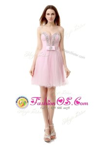 V-neck Sleeveless Zipper Homecoming Dress Baby Pink Tulle