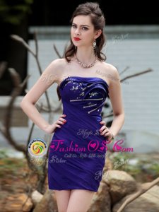 Delicate Sleeveless Chiffon Mini Length Backless Cocktail Dresses in Royal Blue for with Beading and Ruching