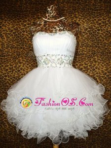Fantastic Knee Length White Prom Party Dress Strapless Sleeveless Lace Up