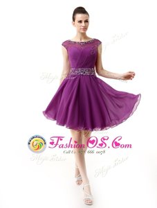 Flirting Scoop Cap Sleeves Silk Like Satin Mother Of The Bride Dress Beading and Ruffles Side Zipper