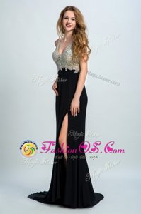 Sleeveless Brush Train Beading Backless Prom Gown