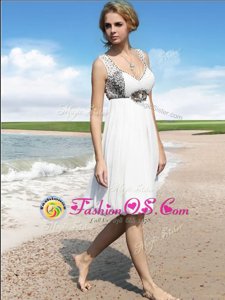 Floor Length White Prom Gown Straps Sleeveless Zipper