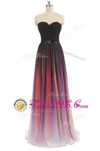 Popular Multi-color Sleeveless Belt Floor Length Homecoming Dress
