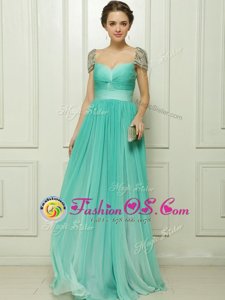 Best Selling Turquoise Prom Dresses Prom and Party and For with Beading and Ruching Sweetheart Cap Sleeves Zipper