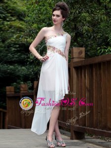 Organza One Shoulder Sleeveless Side Zipper Appliques in White