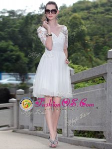 Knee Length White Mother Of The Bride Dress V-neck Sleeveless Zipper
