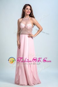 Baby Pink Halter Top Neckline Beading Prom Party Dress Sleeveless Criss Cross