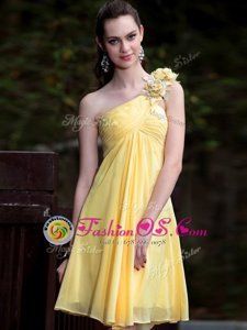 One Shoulder Yellow Sleeveless Hand Made Flower Mini Length Prom Homecoming Dress