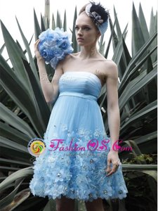Excellent Baby Blue Sleeveless Organza Backless Dress for Prom for Prom and Party