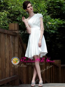 Decent One Shoulder White Sleeveless Chiffon Zipper Prom Dresses for Prom and Party