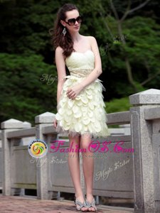 Decent Light Yellow Chiffon Zipper Prom Dresses Sleeveless Knee Length Beading and Ruffles