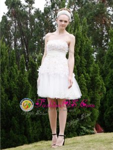 Amazing Strapless Sleeveless Zipper Prom Evening Gown White Organza