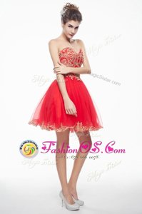 Artistic Coral Red Sweetheart Neckline Appliques and Ruffles Prom Dresses Sleeveless Side Zipper