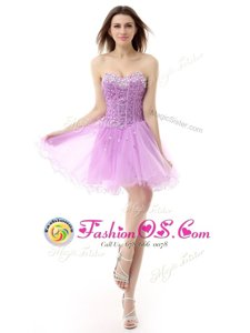 Graceful A-line Celebrity Dress Lilac Sweetheart Organza Sleeveless Knee Length Lace Up