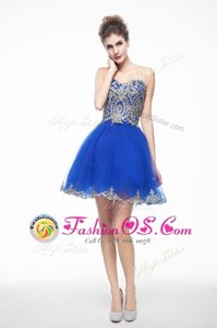 Mini Length A-line Sleeveless Royal Blue Evening Dress Side Zipper