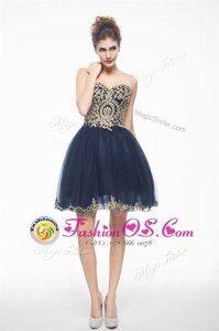 Attractive Navy Blue Sleeveless Organza Side Zipper Evening Dress for Prom
