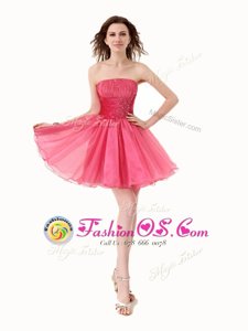 Beading Dress for Prom Hot Pink Lace Up Sleeveless Knee Length