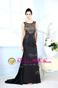 Floor Length Black Red Carpet Gowns Chiffon Sleeveless Beading