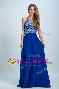 Scoop Beading Homecoming Gowns Royal Blue Criss Cross Sleeveless Floor Length