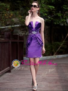 Flirting Satin V-neck Sleeveless Zipper Beading and Appliques Cocktail Dress in Purple