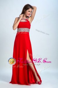 Extravagant Empire Homecoming Dress Red and Coral Red Straps Taffeta Sleeveless Floor Length Zipper
