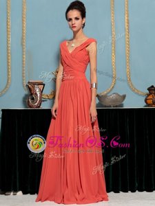 Cute One Shoulder Sleeveless Evening Dress Floor Length Ruffles Red Chiffon