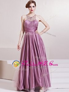 Stunning Scoop Sleeveless Beading and Ruching Zipper Prom Dress