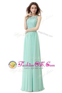 Suitable Apple Green Chiffon and Tulle Zipper Scoop Sleeveless Floor Length Prom Gown Ruffles