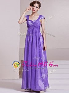 High Class Lavender Homecoming Dress Prom and Party and For with Sequins and Ruching Square Cap Sleeves Side Zipper