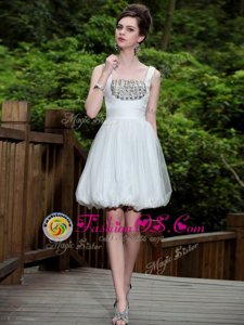 Noble Straps Sleeveless Prom Dresses Knee Length Beading White Chiffon