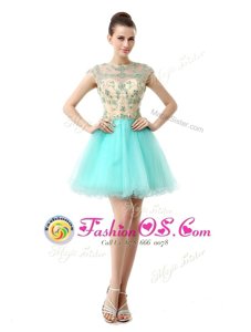 Scoop Aqua Blue Sleeveless Knee Length Beading Zipper Cocktail Dresses