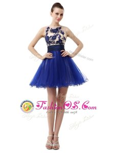 Scoop Knee Length A-line Sleeveless Royal Blue Prom Gown Clasp Handle