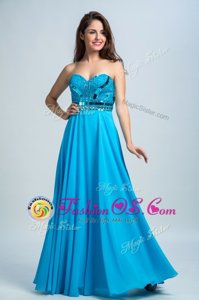 Baby Blue Column/Sheath Chiffon Sweetheart Sleeveless Beading Floor Length Zipper Prom Dresses