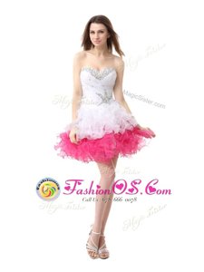 Glamorous Sweetheart Sleeveless Lace Up Prom Party Dress Pink And White Organza